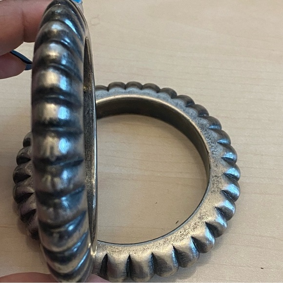 Silver Antiqued Textured Bangles 1 Pair - Picture 6 of 10